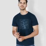 Wesdian Tree Printed Round Half Men's T-Shirt