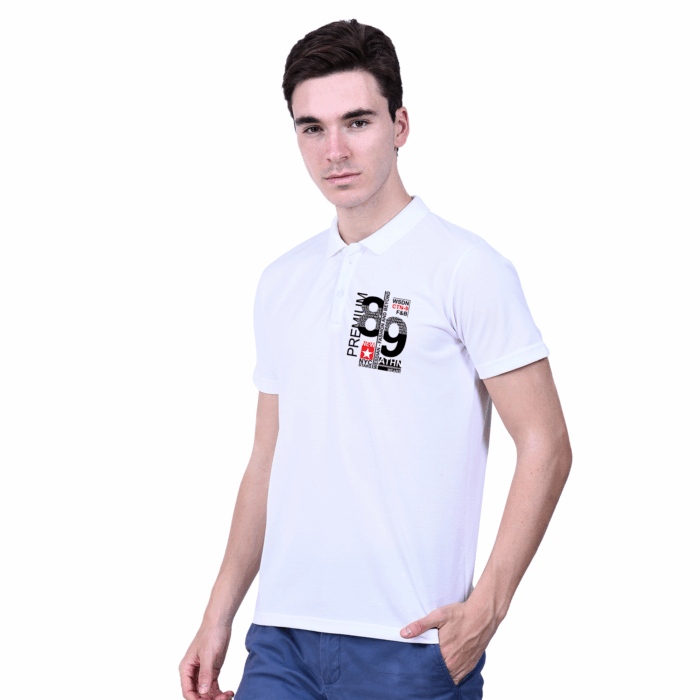 89 Collar White Half T-shirt - Image 1